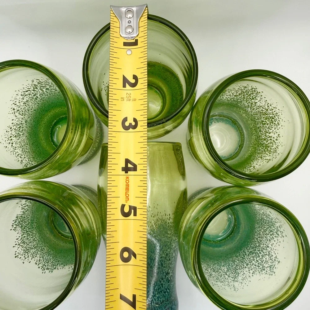 Set of 6 Hand Blown Ombre Green Art Glass Highball Tumbler‎ Glasses Mermaidcore